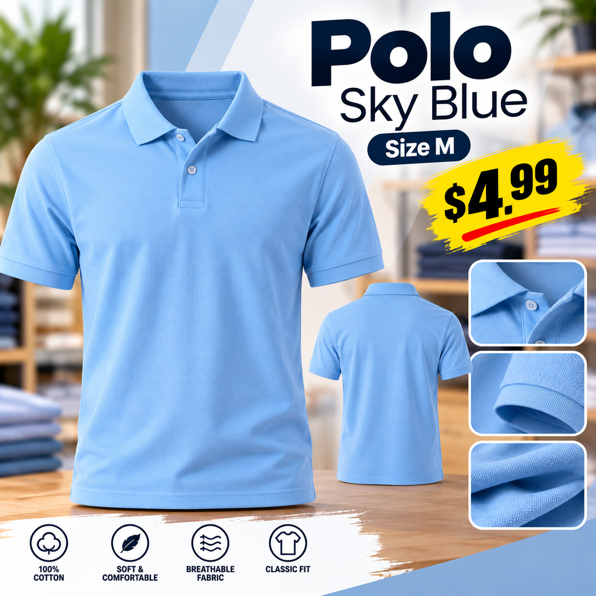 Polo Shirt Sky Blue | 100% Cotton